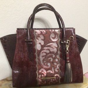 Brahmin Leather Reddish Brown/Gold Priscilla Satchel